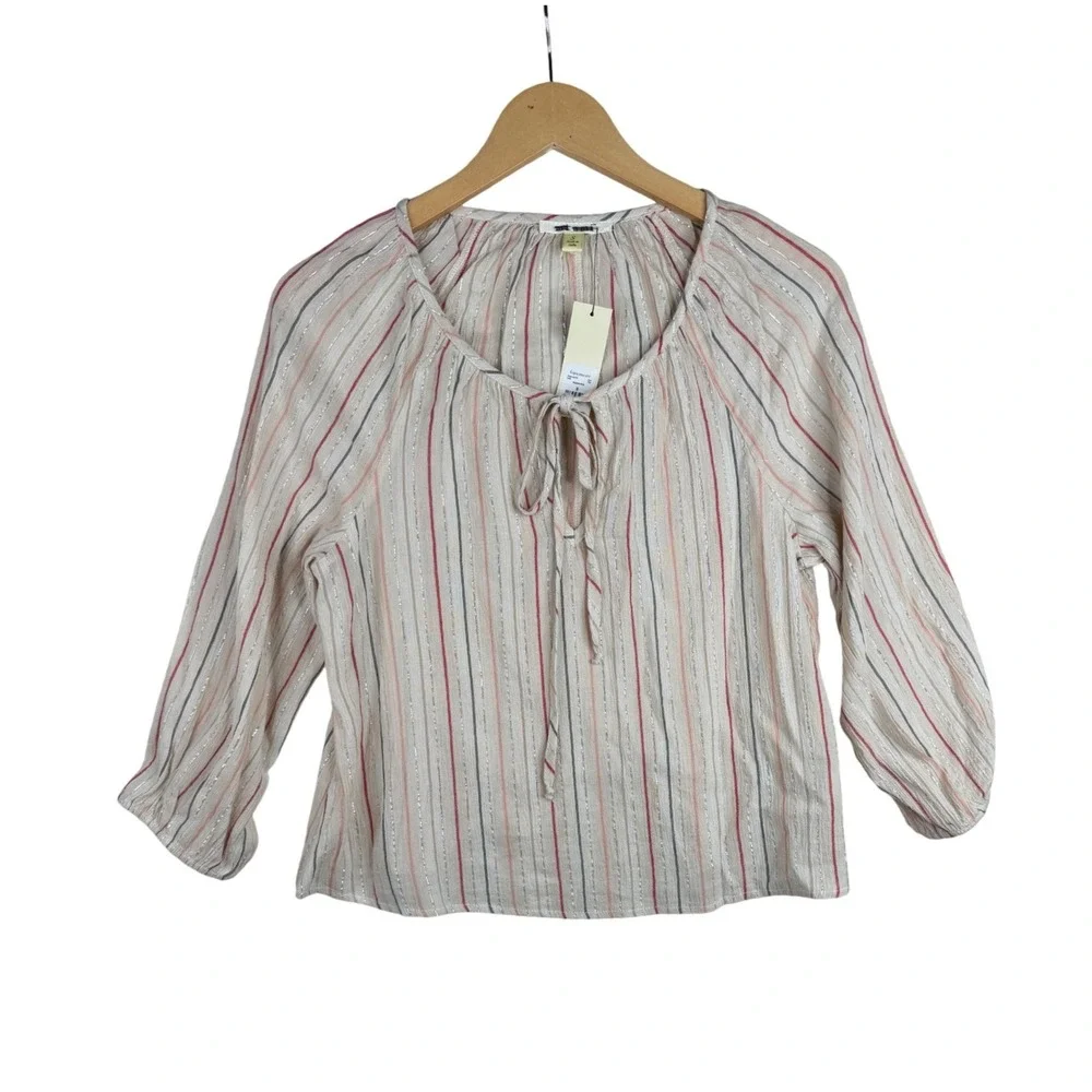 New Mi Ami Striped Long Sleeve Peasant Blouse size Small‎ Cream/Multi-color